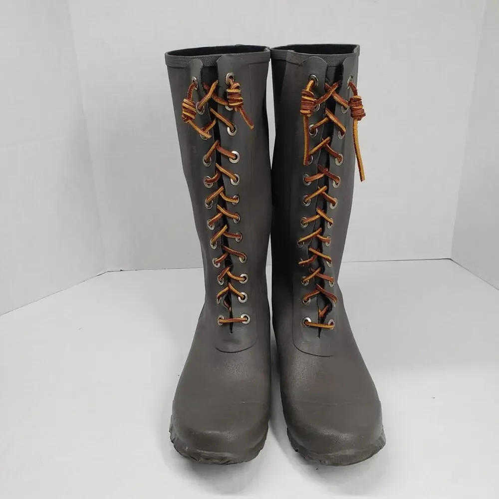 SeaVees Off Shore Tall Rubber Rain Boots Mens 10 Gray Winter Fisherman Flannel